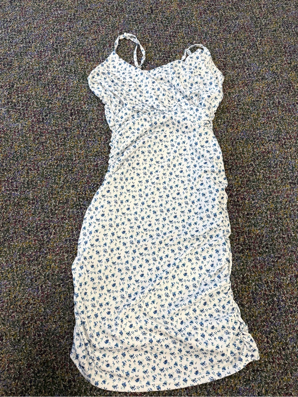 SHEIN White Slip Midi Dress with Blue Floral Print